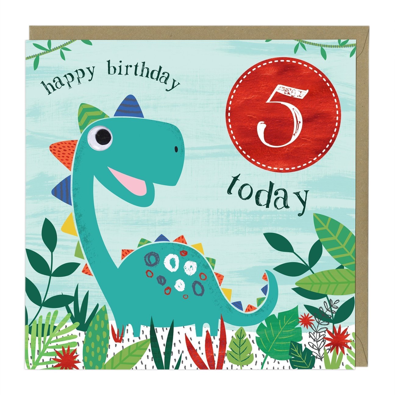 5 today boys dinosaur - card