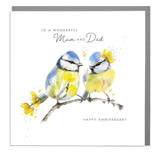 Mum & Dad, Anniversary blue tits - card