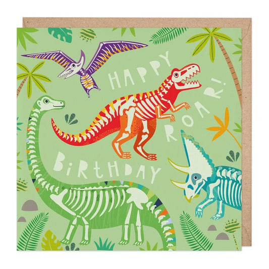 Happy birthday Dinosaurs, glow in the dark - card
