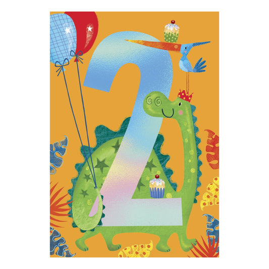 2 holographic birthday dinosaur - card